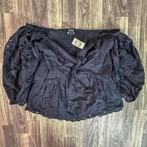 Express NWT Black Eyelet Off Shoulder Peasant Blouse Smocked Bodice Medium